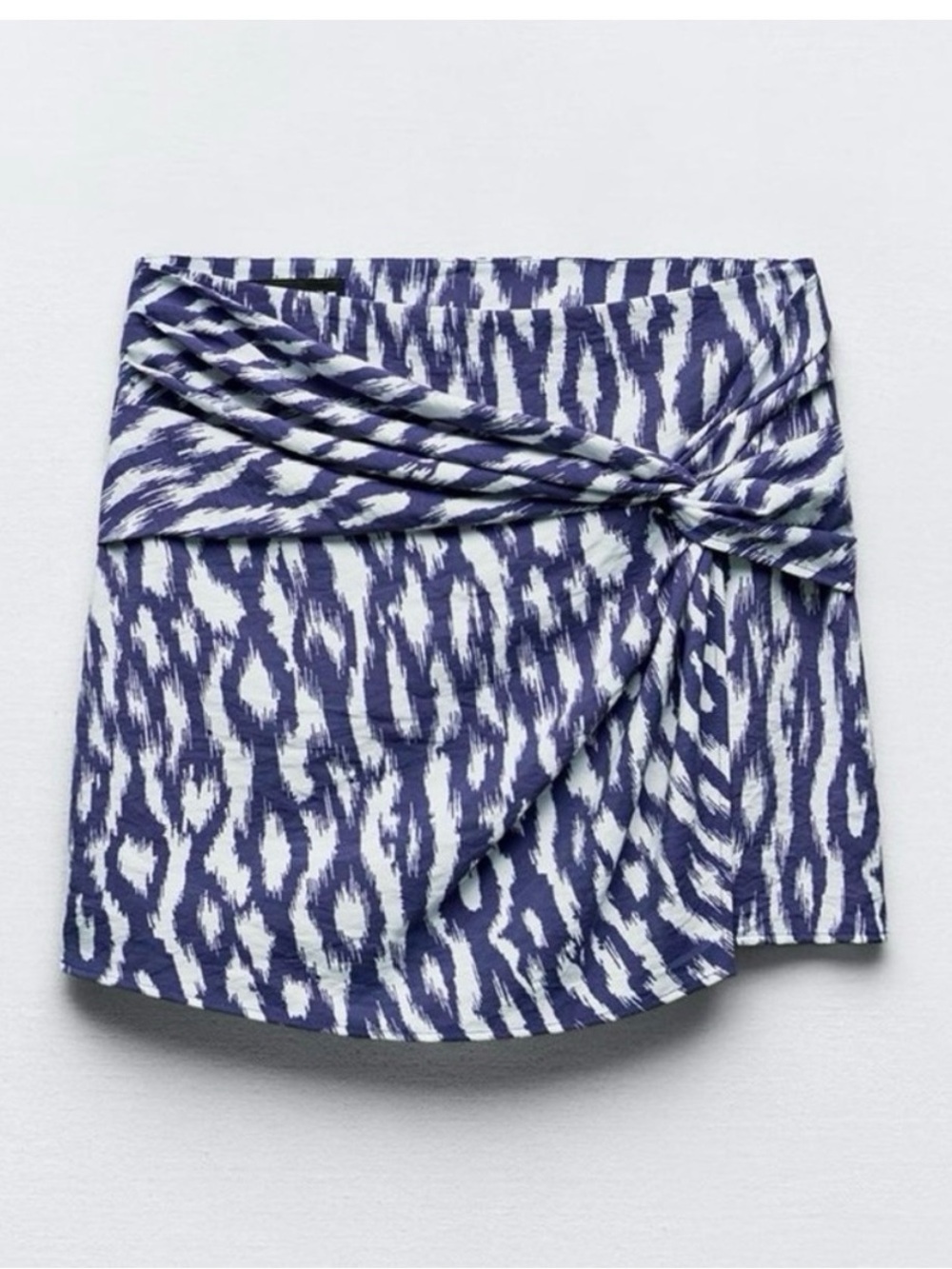 Zara Blue and White Twist-Detail Mini Skort